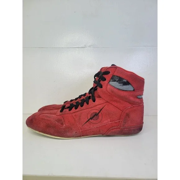 Mike DeAnna Wrestling Shoes Vintage Red Men's Size 7.5 Iowa Lightning Bolt‎ Rare